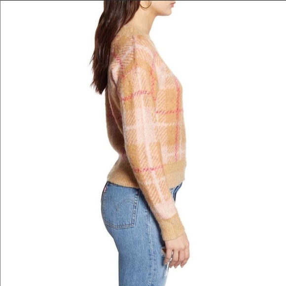 BP. Plaid Tan pink Nougat Dapper crew neck Sweater - Picture 4 of 9